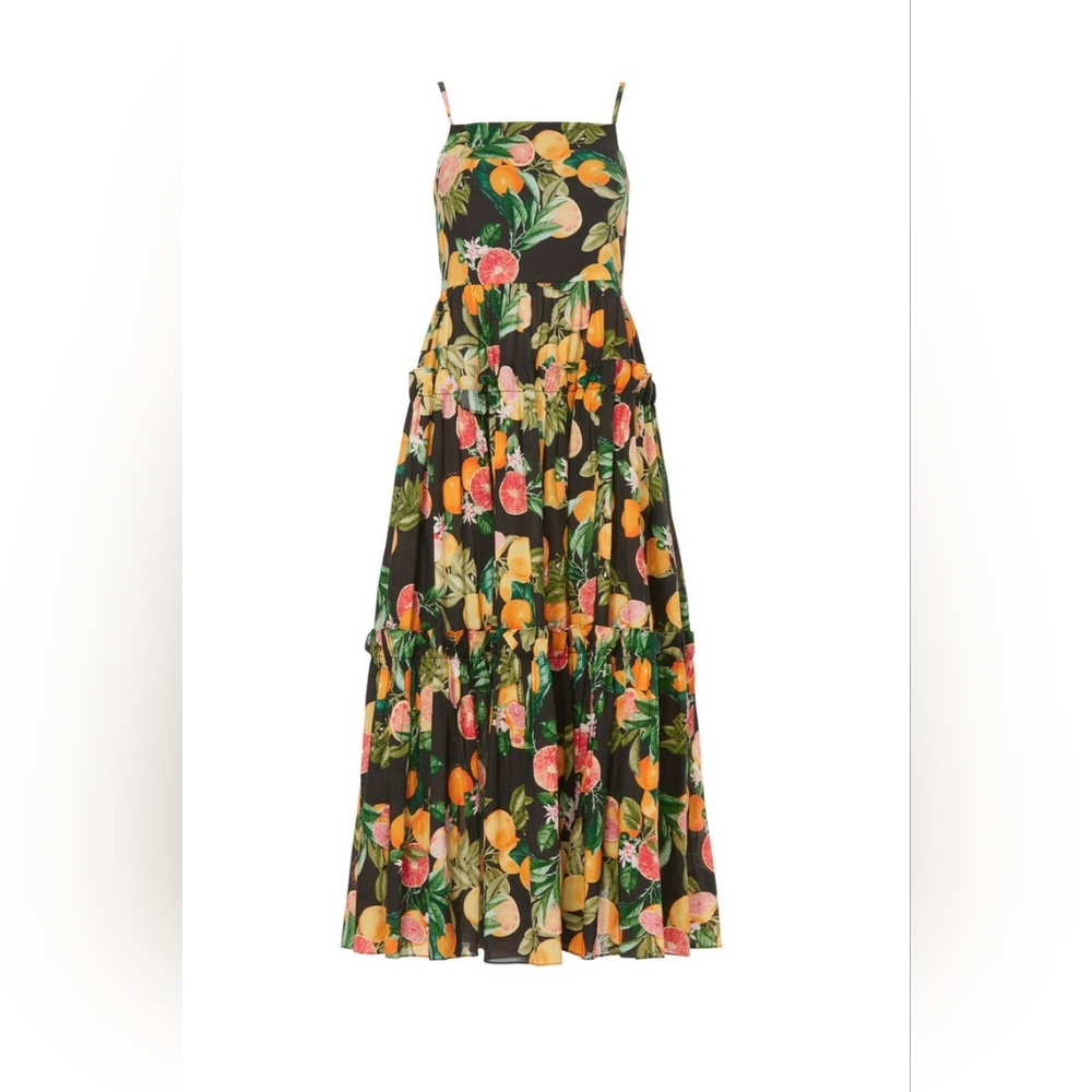 RTR Sz M Cara Cara New York Harbour Island Dress oranges grapefruit fruit midi - Picture 3 of 11